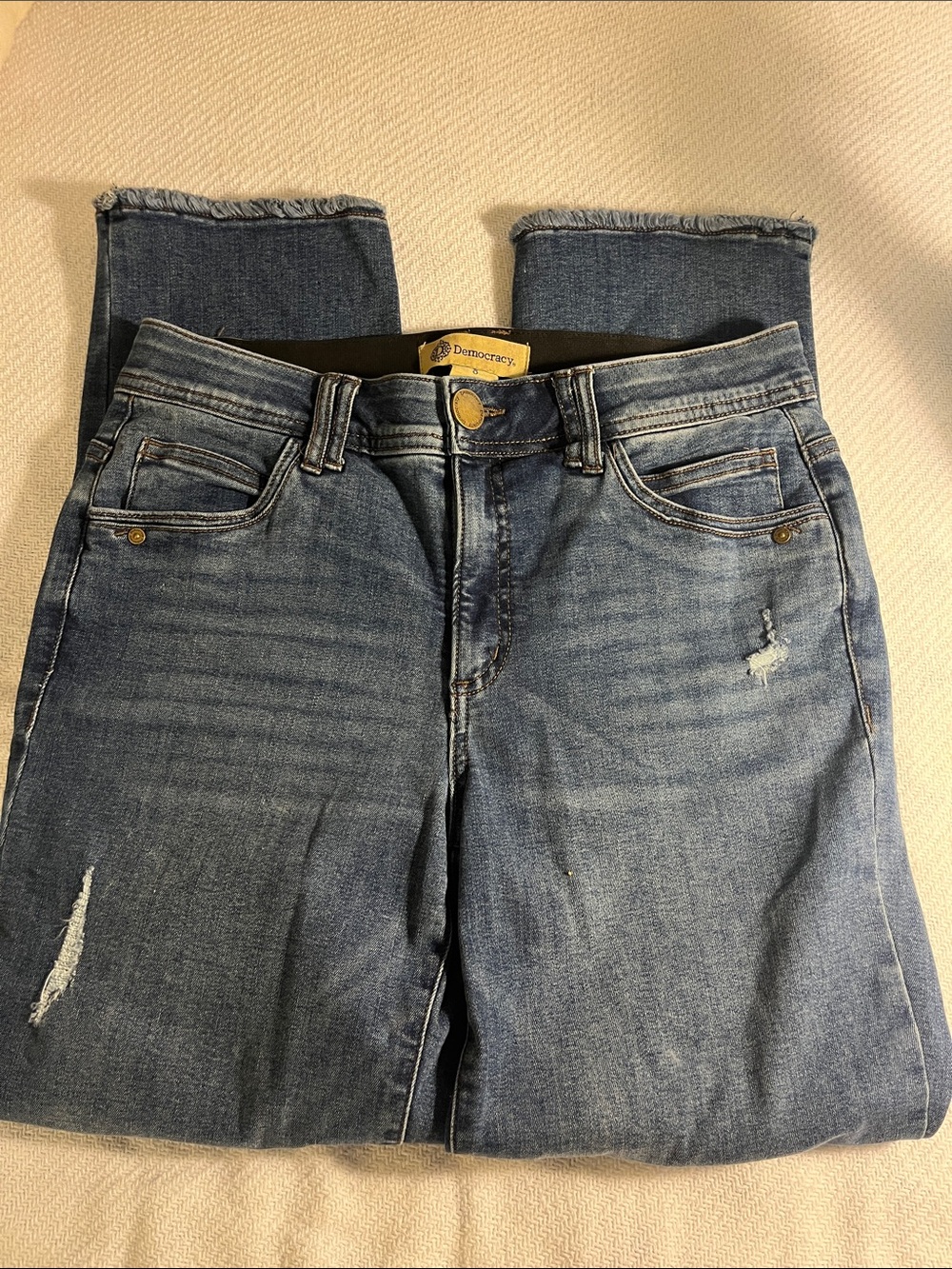 Democracy Distressed Ankle  Jeans - Medium Blue